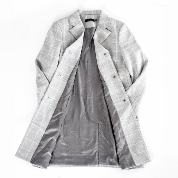 NWT Lauren Ralph Lauren Women's Gray Plaid Gingham Crepe Reefer Coat - Size M - Picture 7 of 11